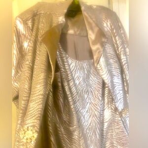 Cachet Metallic Silver Dress and Flashy Jacket, a 2 Piece Set
